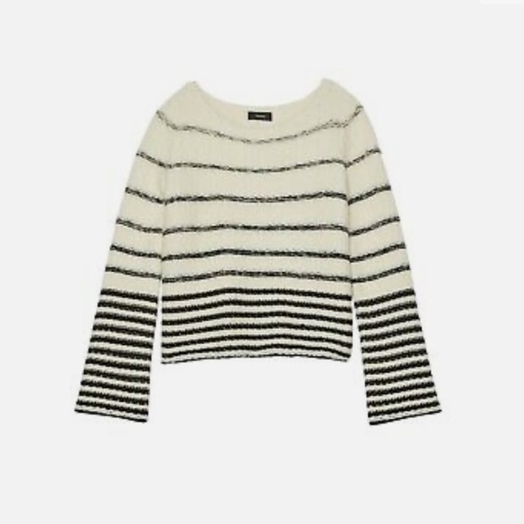 NWT THEORY Women Uneven Stripe Wool Sweater, Black Ivory, Size M - Picture 4 of 5